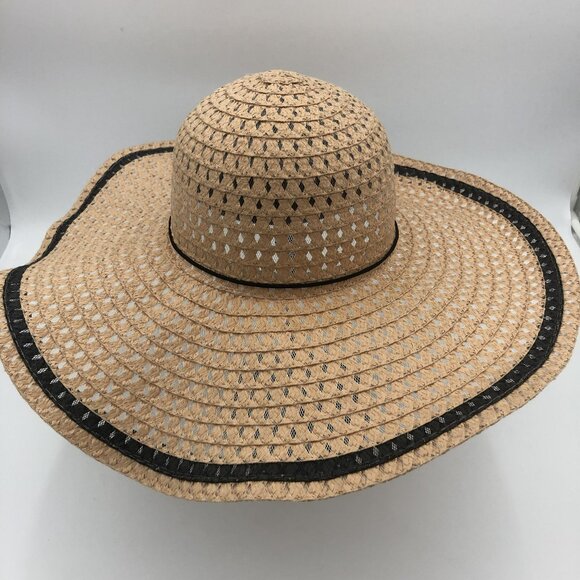 Wide Brim Straw Sun Hat with Black Trim & Tie | Riviera Style | Floppy Brim main image 6
